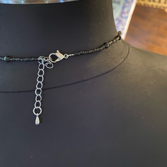 Vintage cowgirl art pendant with clear crystal, black bead chain/reverse zebra - Picture 7 of 8